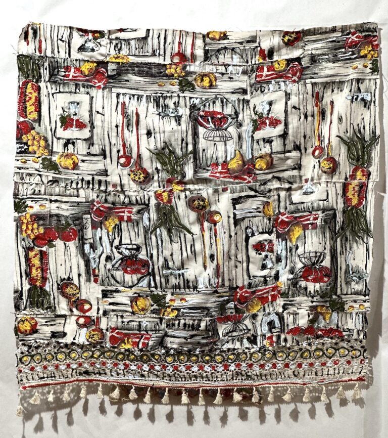 Fall Curtain, 2023, acrylic on fabric, 31" x 31"